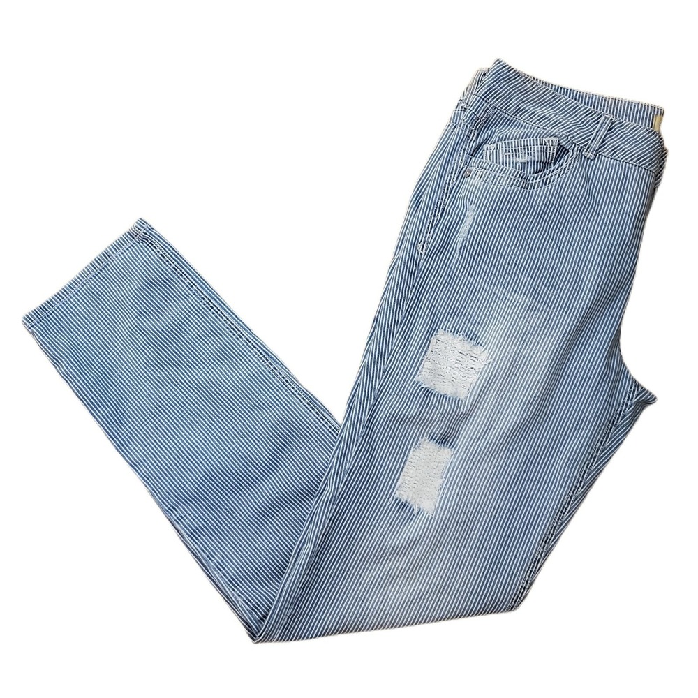 Women's Democracy Blue & White Striped Conductor Distressed Jeans Size 8